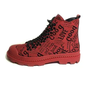 Mens army boots Casual ankle boots High Top Leather Shoes Male RED Hip hop graffiti military boots  sneaker Shoes MM-89