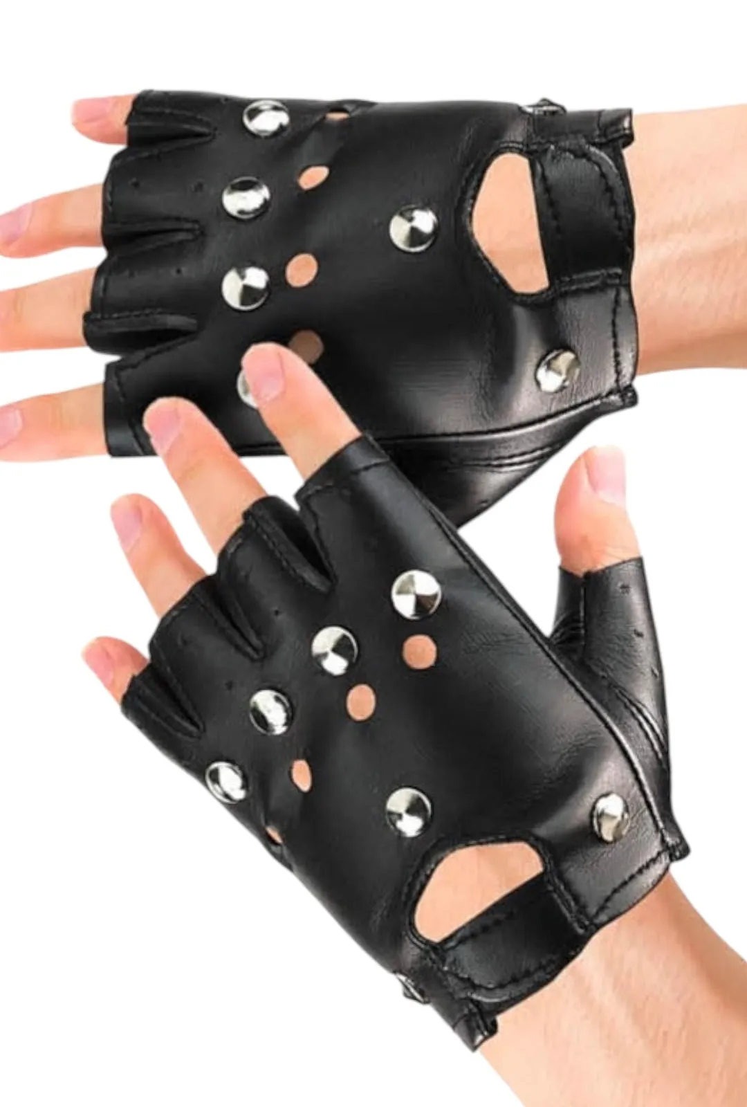 Mens Black Fingerless Studded Gloves