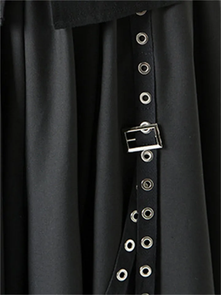 Men's Black Gothic Style Metal Rivet Webbing Wide Leg Pants