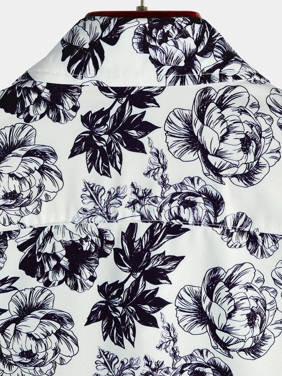 Men's Black Punk Rock Crown Floral Skull Print Short Sleeve Shirt