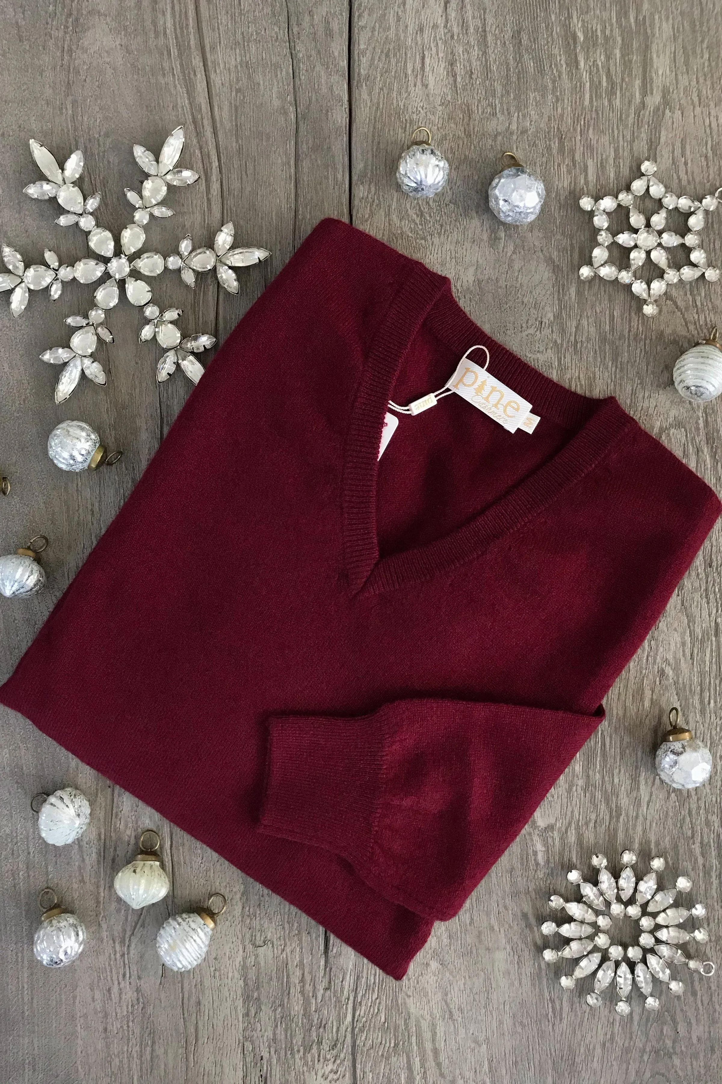 Mens Cashmere V-Neck Sweater - Dark Red