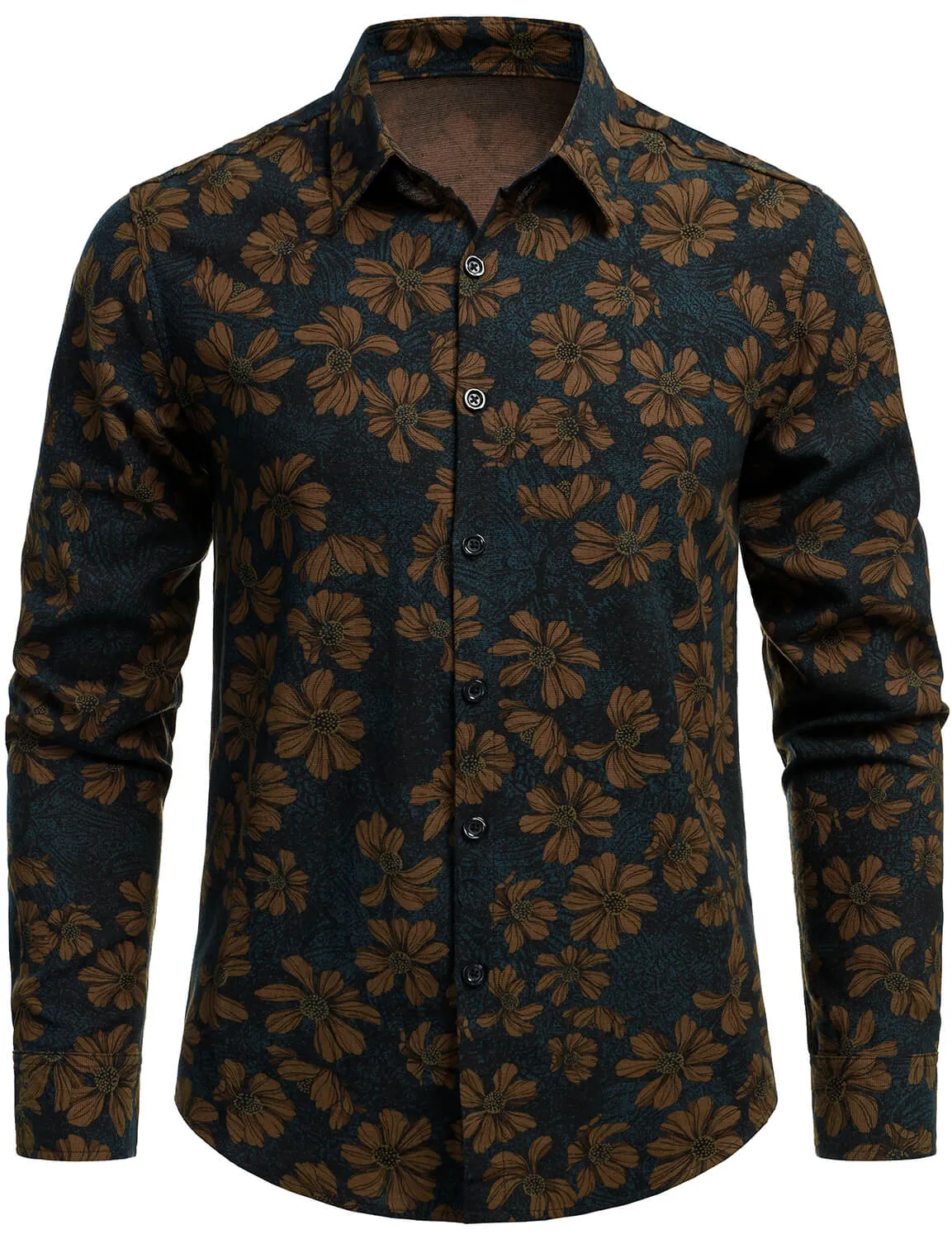 Men's Casual Vintage Floral Print Long Sleeve Dress Shirt
