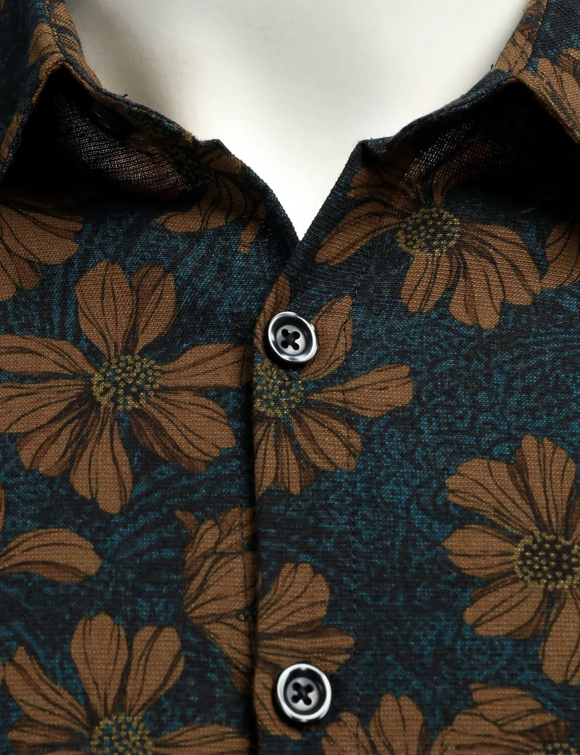 Men's Casual Vintage Floral Print Long Sleeve Dress Shirt