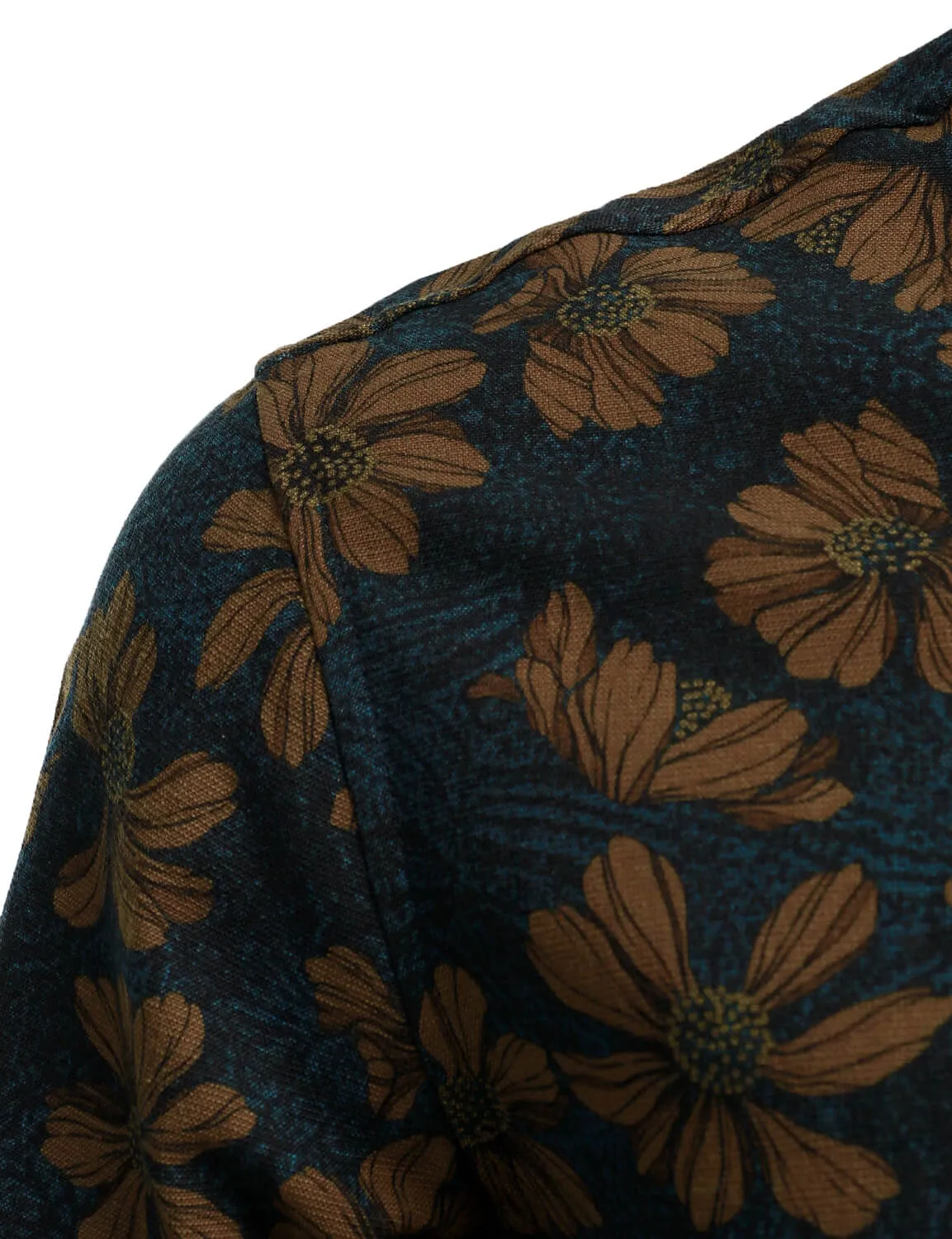 Men's Casual Vintage Floral Print Long Sleeve Dress Shirt