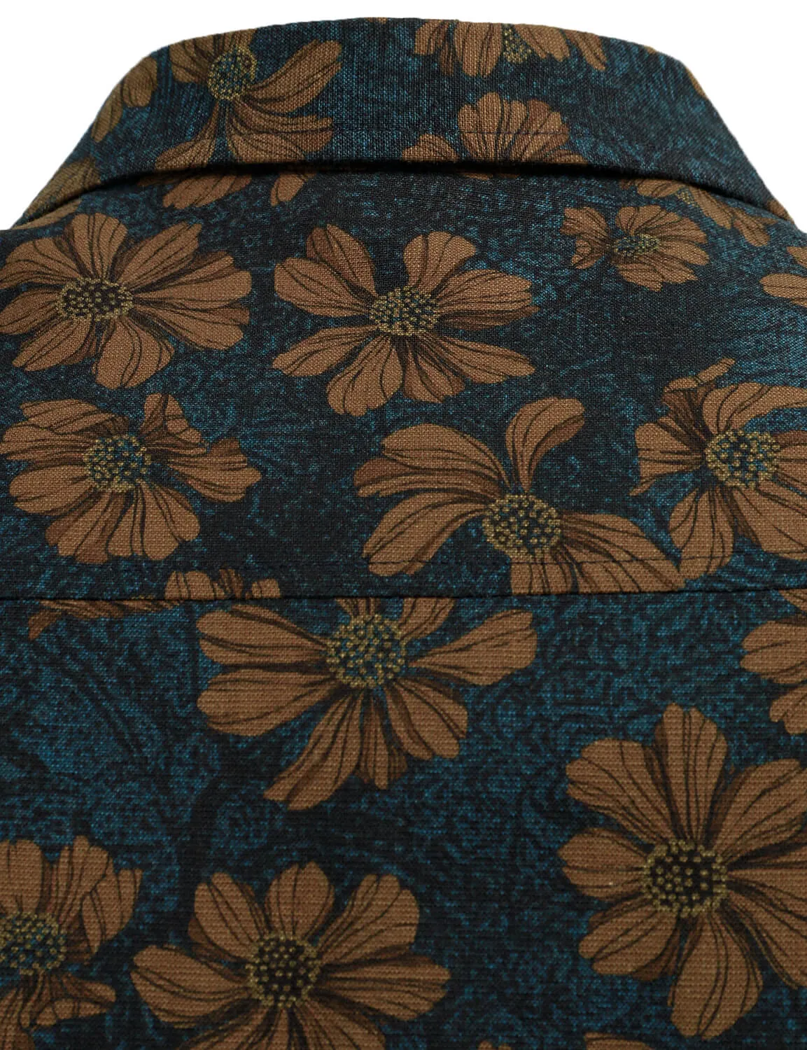Men's Casual Vintage Floral Print Long Sleeve Dress Shirt