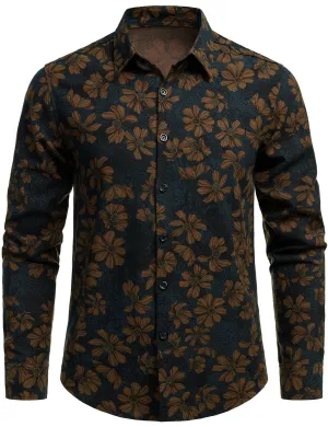Men's Casual Vintage Floral Print Long Sleeve Dress Shirt