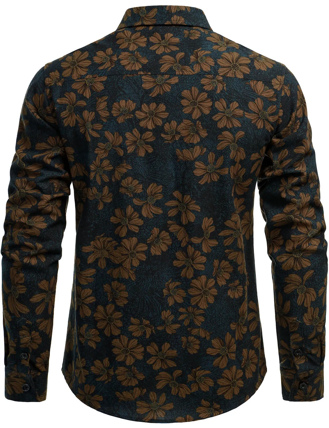 Men's Casual Vintage Floral Print Long Sleeve Dress Shirt
