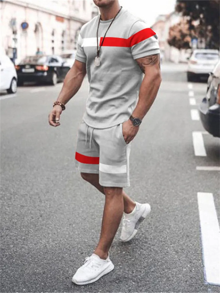 Men's Contrast Color Short Sleeve Sporty Tracksuit