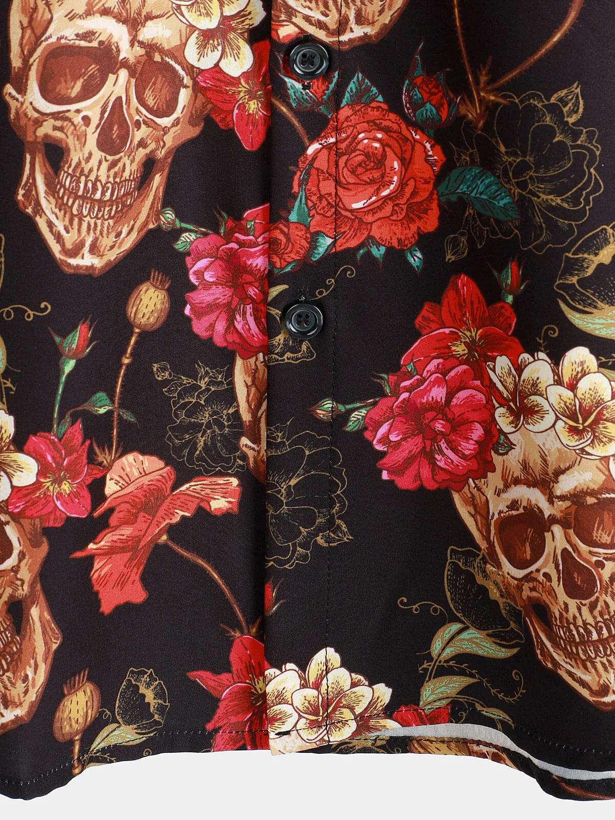 Men's Cool Summer Floral Skull Punk Rock Holiday Beach Short Sleeve Shirt