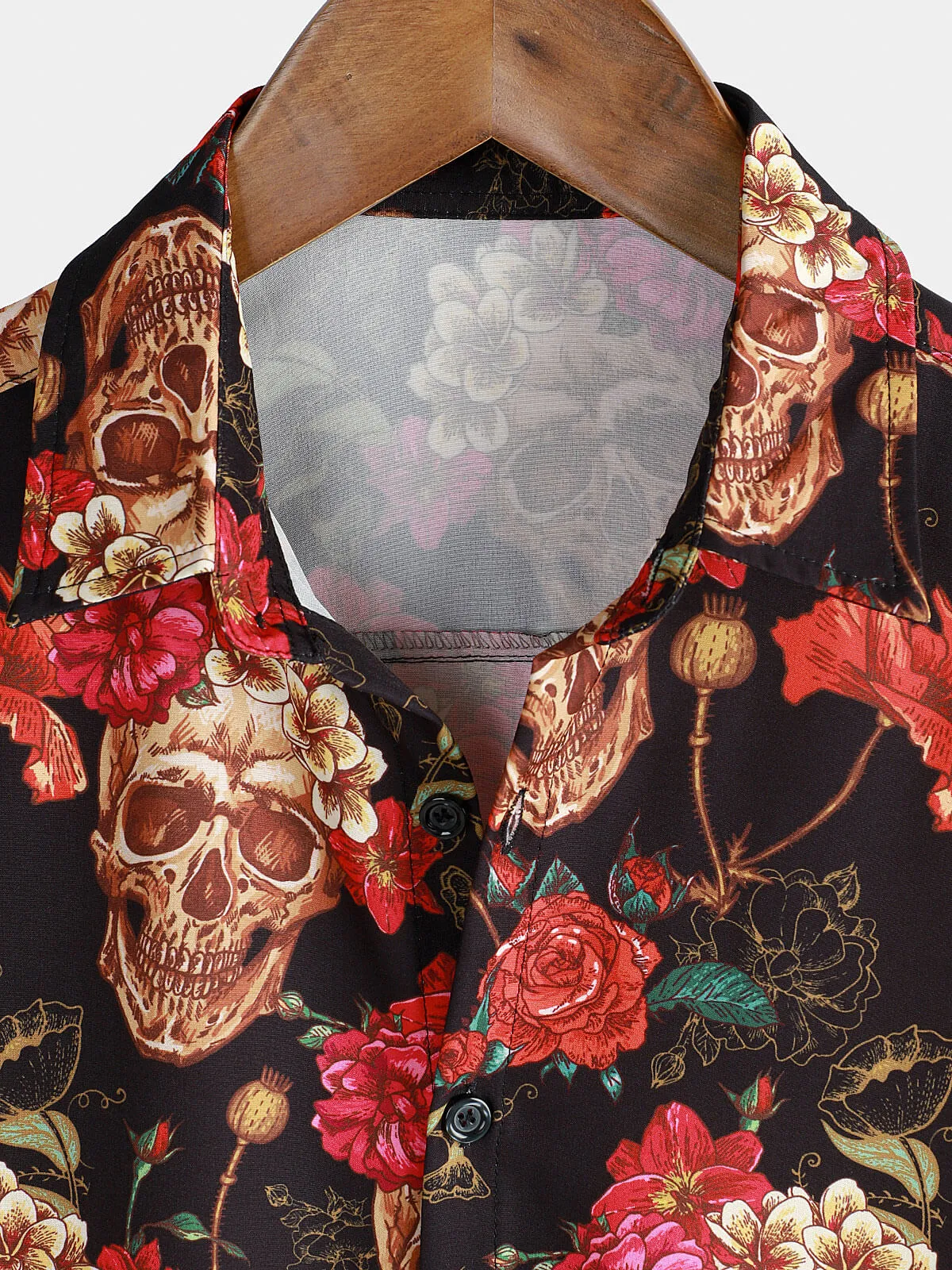 Men's Cool Summer Floral Skull Punk Rock Holiday Beach Short Sleeve Shirt
