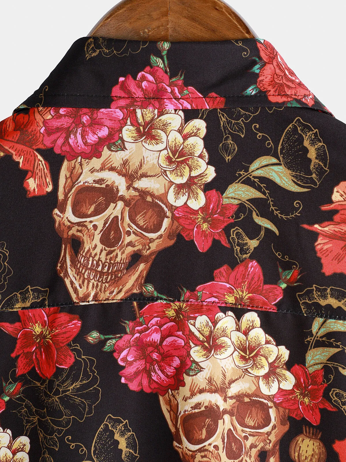Men's Cool Summer Floral Skull Punk Rock Holiday Beach Short Sleeve Shirt