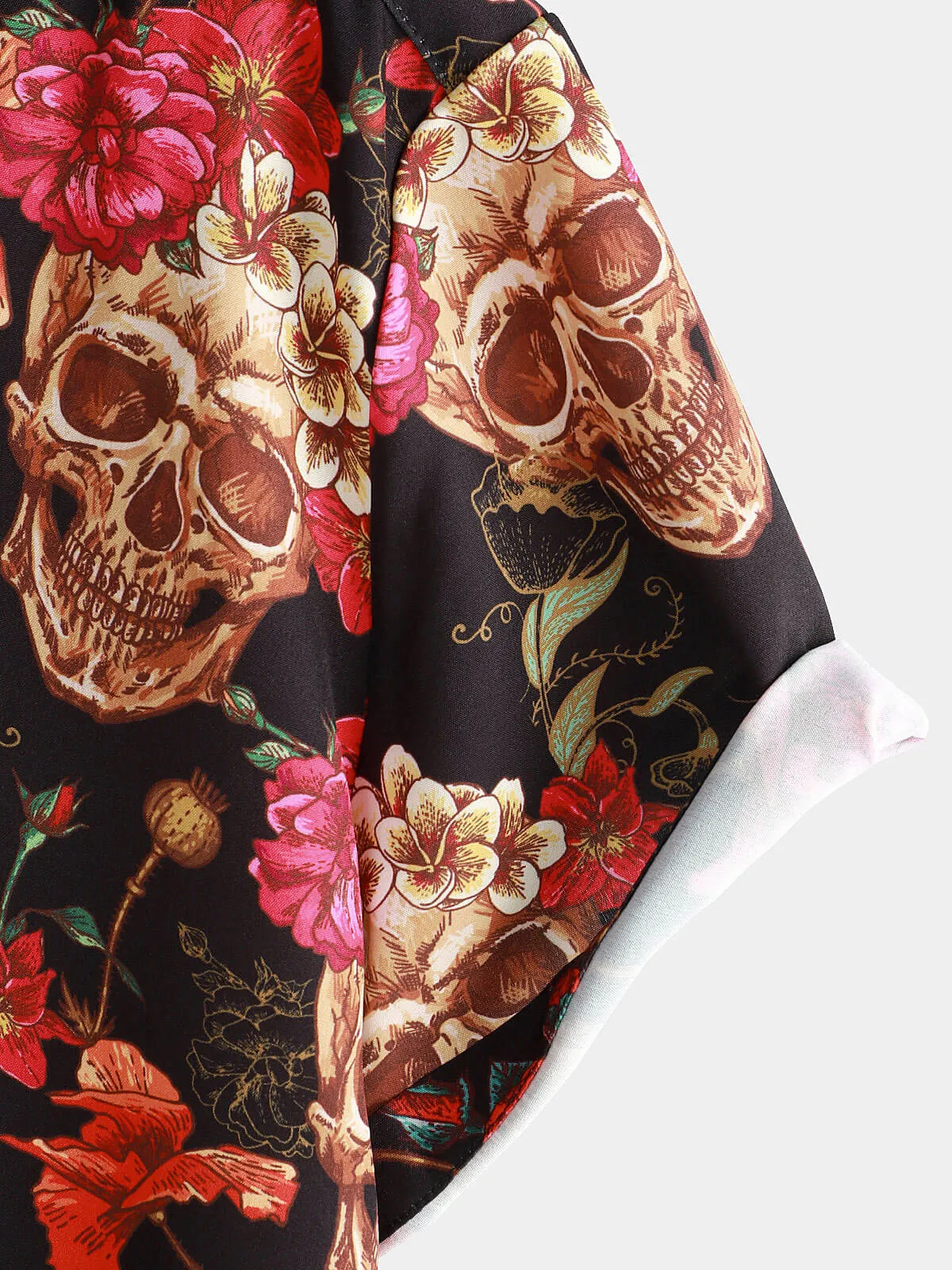 Men's Cool Summer Floral Skull Punk Rock Holiday Beach Short Sleeve Shirt