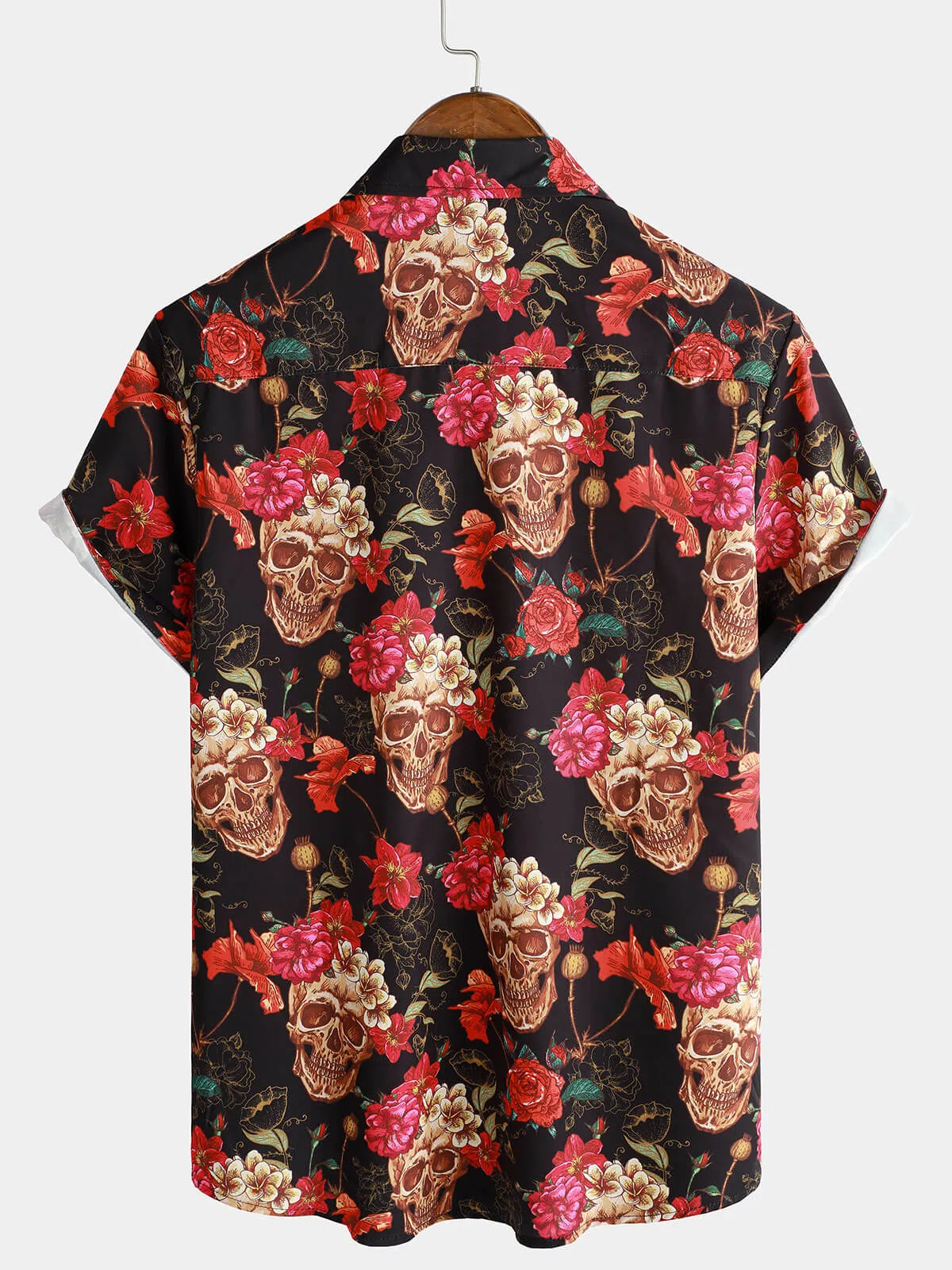 Men's Cool Summer Floral Skull Punk Rock Holiday Beach Short Sleeve Shirt