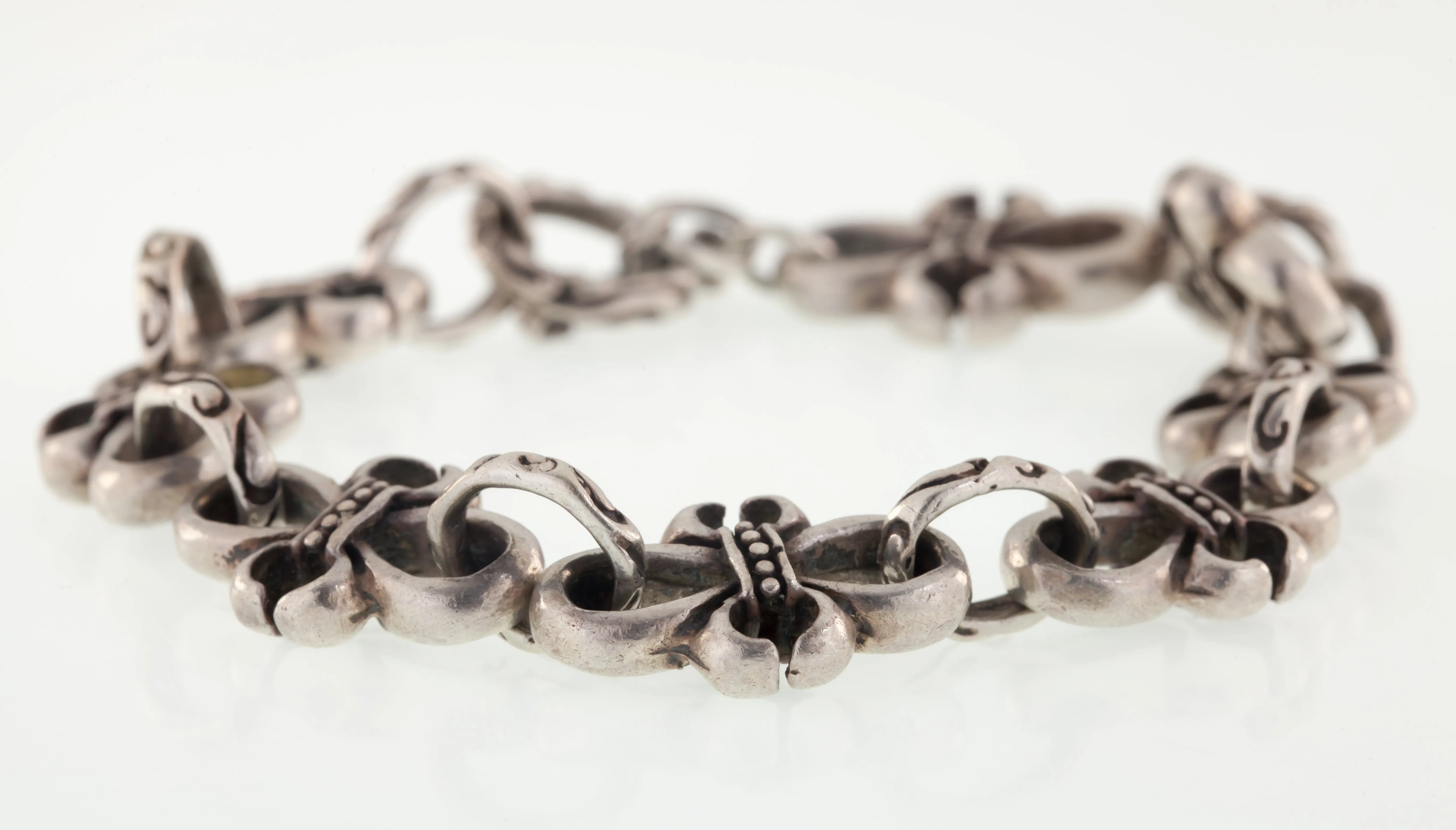 Men's Gothic Style Sterling Silver Bracelet 9" Long, Biker/Rocker Jewelry