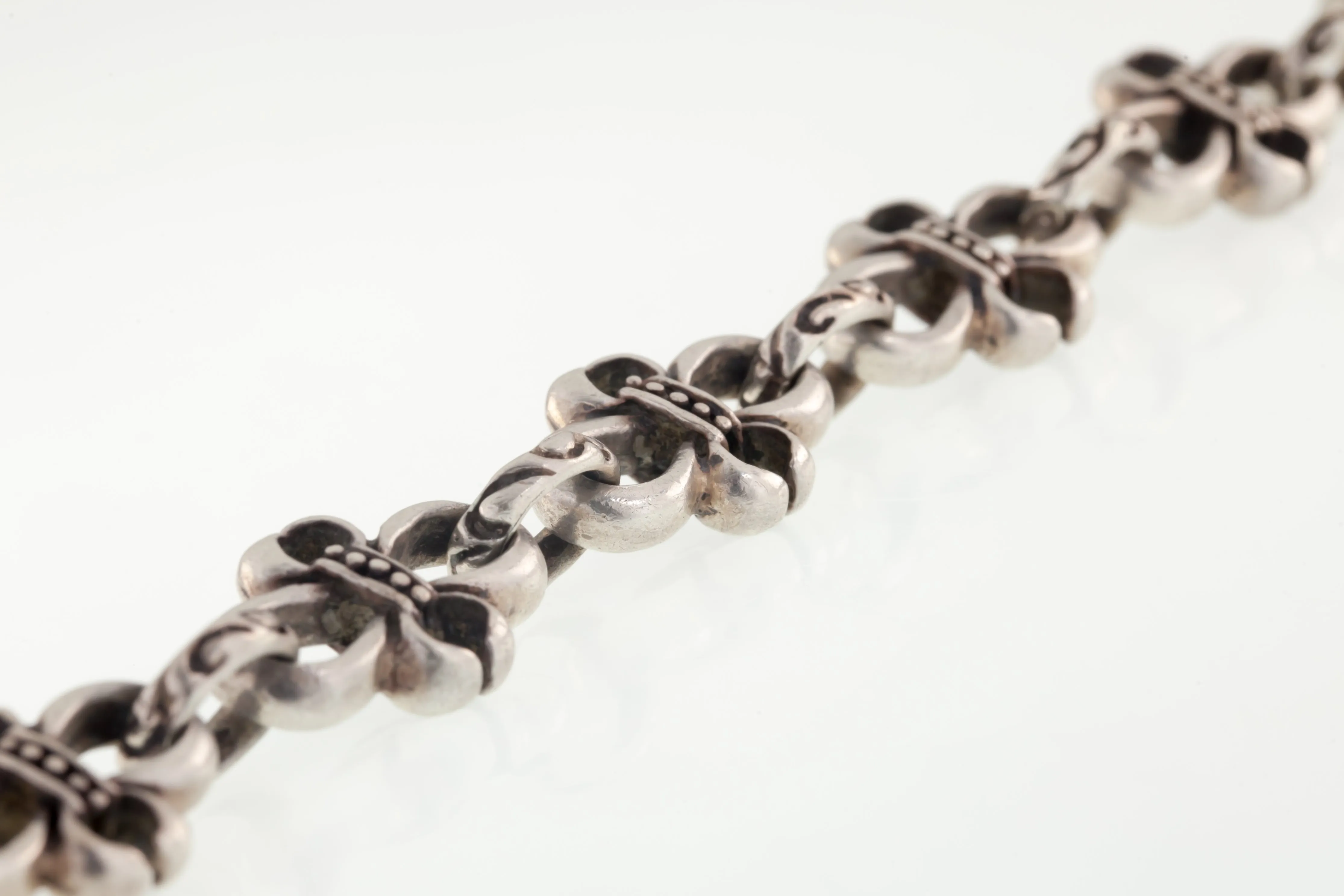 Men's Gothic Style Sterling Silver Bracelet 9" Long, Biker/Rocker Jewelry