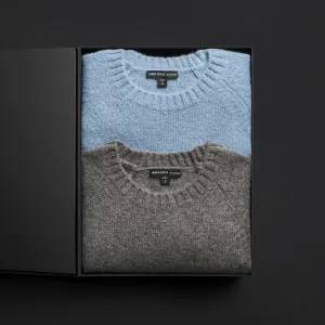 Men's Lightweight Textured Cashmere Crew Gift Set - Thunder/Azure