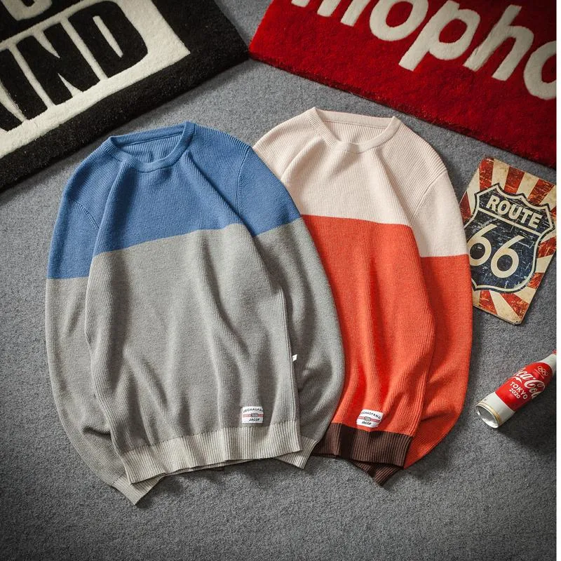Men's Patchwork Color Knitted Pullover