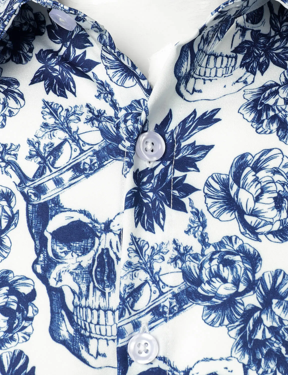 Men's Punk Rock Crown Floral Skull Print Long Sleeve Shirt