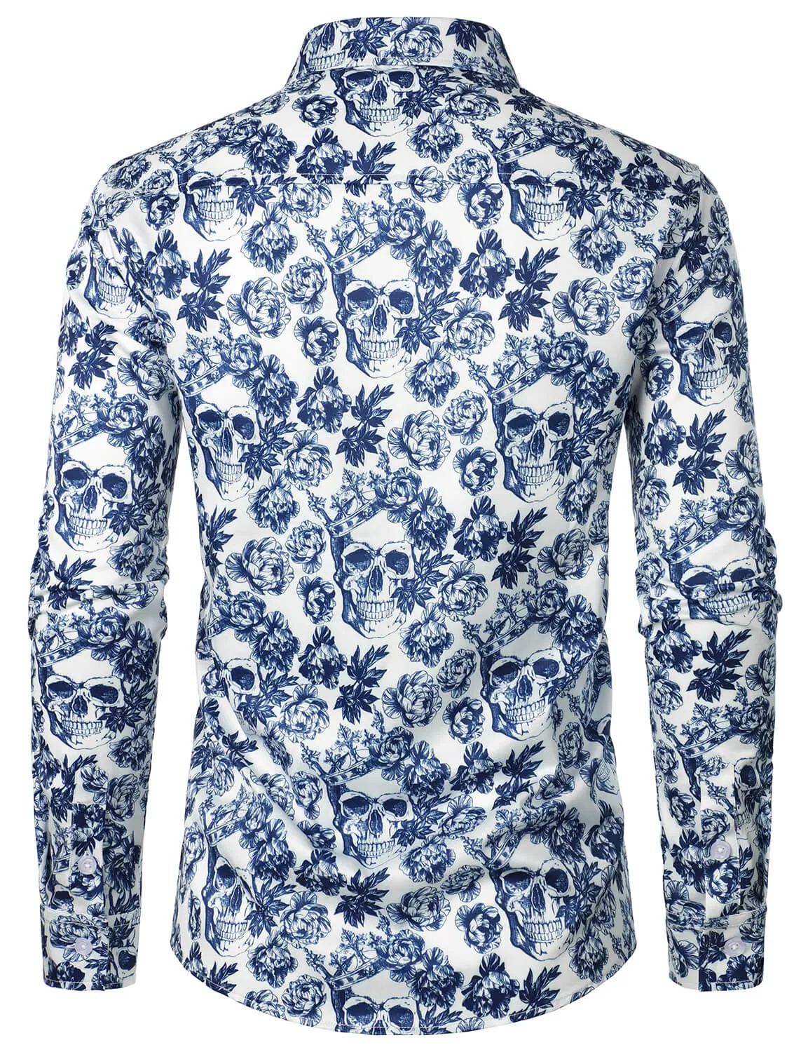 Men's Punk Rock Crown Floral Skull Print Long Sleeve Shirt