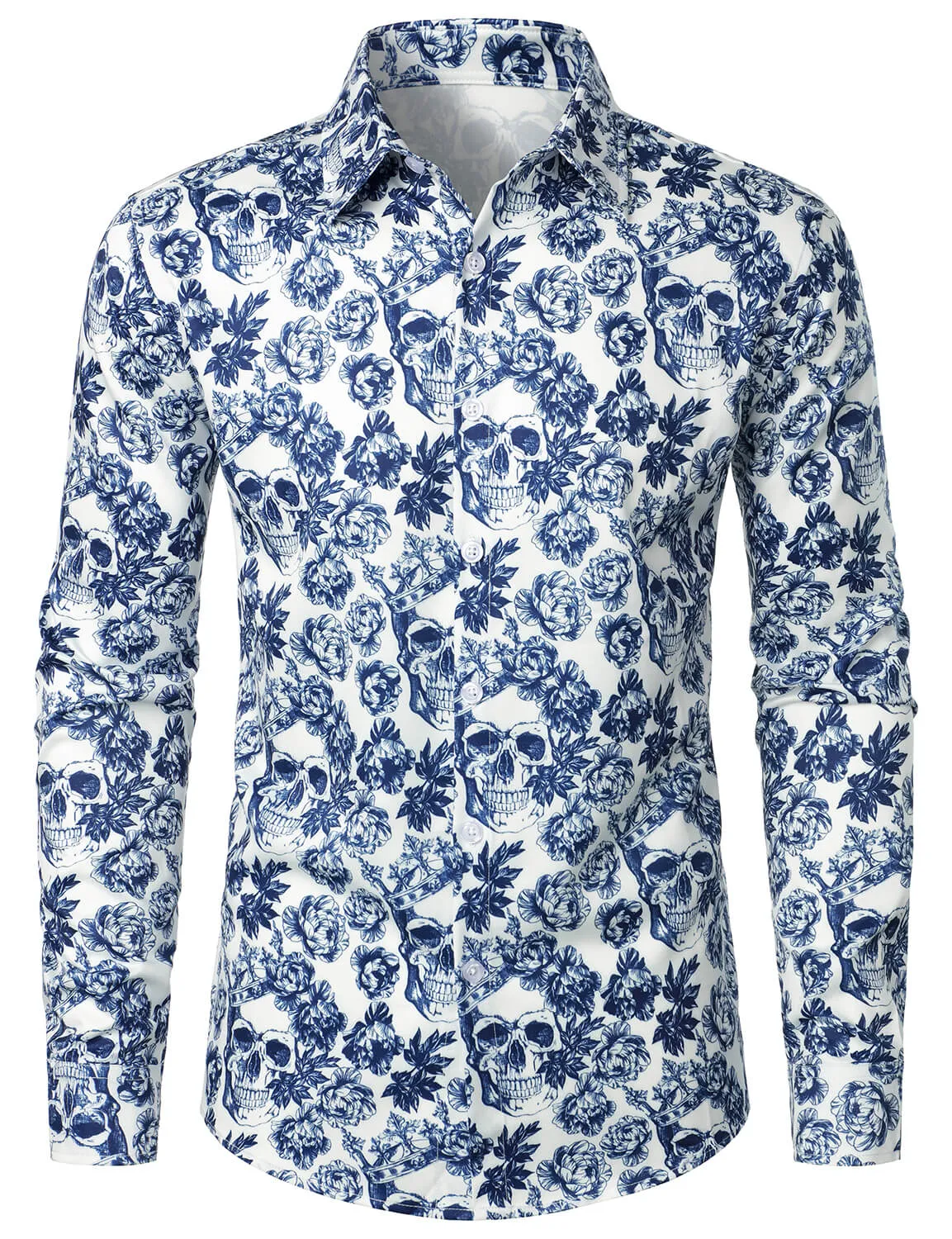 Men's Punk Rock Crown Floral Skull Print Long Sleeve Shirt