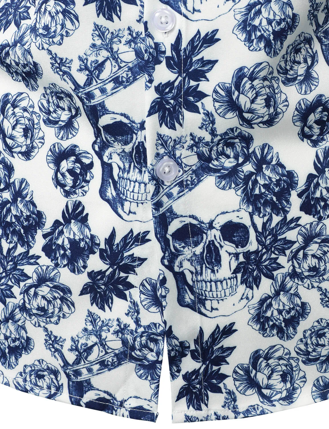 Men's Punk Rock Crown Floral Skull Print Long Sleeve Shirt