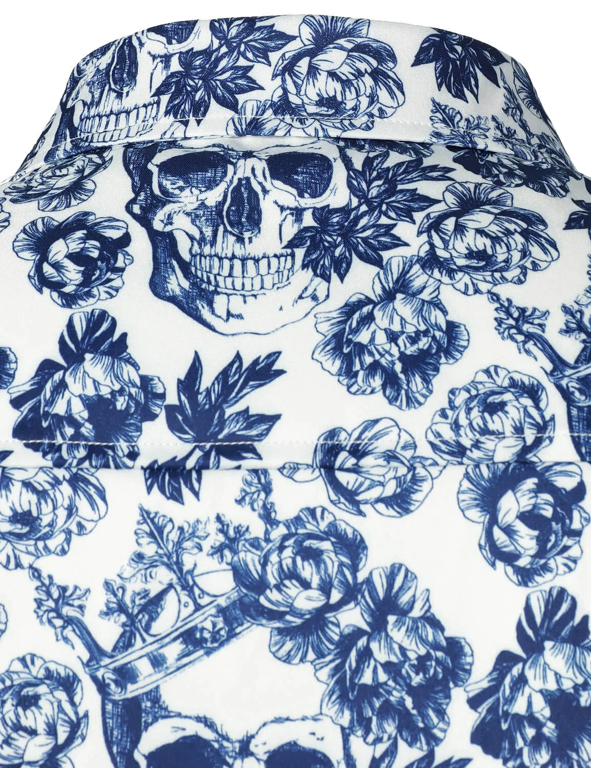 Men's Punk Rock Crown Floral Skull Print Long Sleeve Shirt