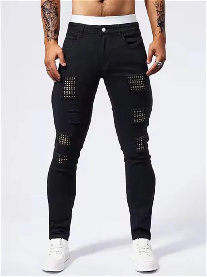 Men's Punk Rock Patchwork Sequined Black Jeans