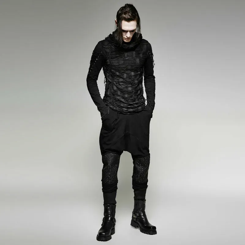 Men's Punk Rock/Street Punk Black Long Sleeve Men's shirt with hood
