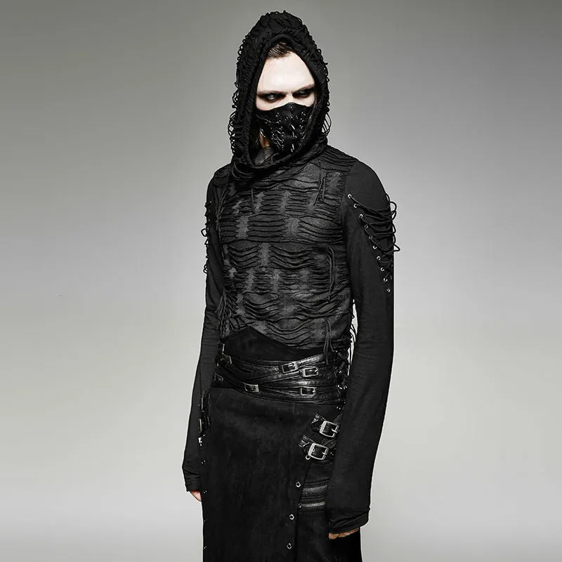 Men's Punk Rock/Street Punk Black Long Sleeve Men's shirt with hood