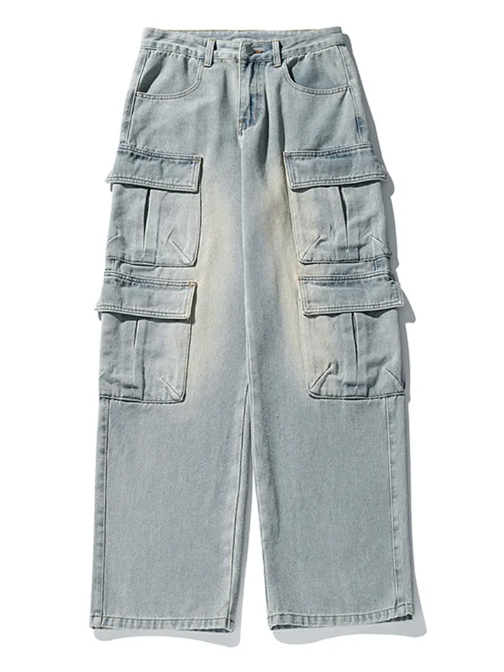Men's Punk Style Multi-Pocket Straight-Leg Street Jeans
