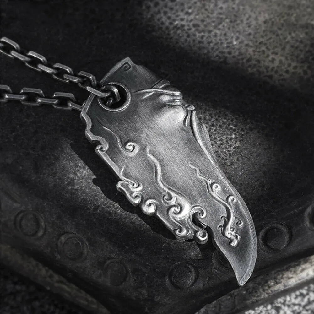 Men's Real Solid 999 Sterling Silver Pendants Knife Auspicious Cloud Fashion Jewelry