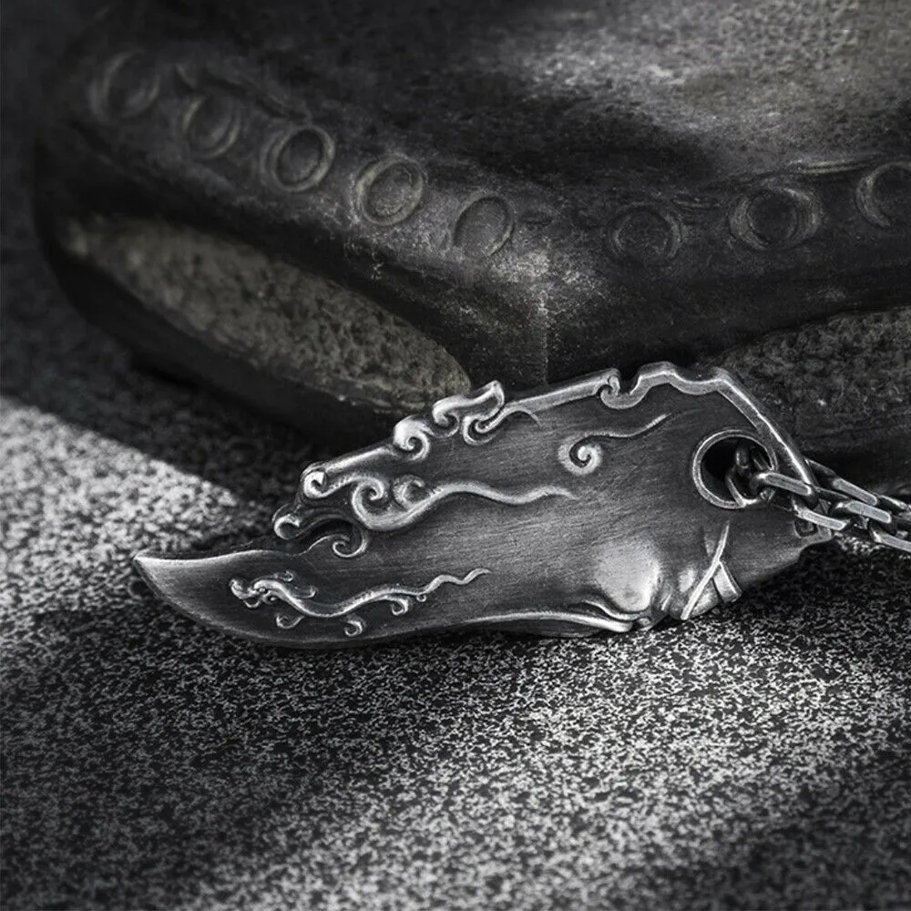 Men's Real Solid 999 Sterling Silver Pendants Knife Auspicious Cloud Fashion Jewelry