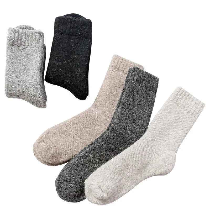Men's Socks Super Thicker Solid Merino Wool Rabbit Snow Winter Warm Funny Happy Male Men calceta hombre skarpety meskie T221011
