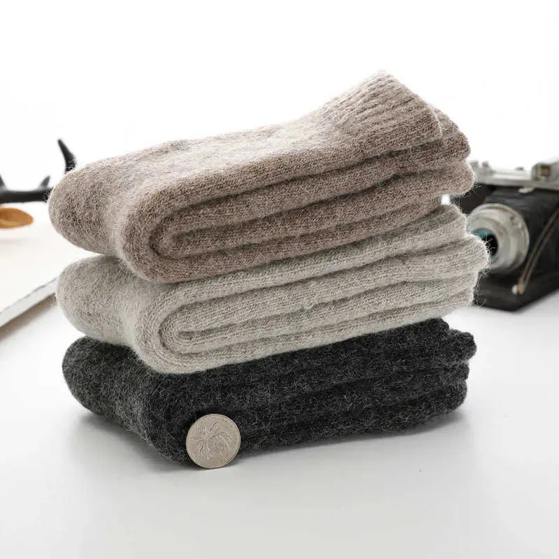 Men's Socks Super Thicker Solid Merino Wool Rabbit Snow Winter Warm Funny Happy Male Men calceta hombre skarpety meskie T221011
