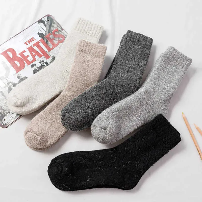 Men's Socks Super Thicker Solid Merino Wool Rabbit Snow Winter Warm Funny Happy Male Men calceta hombre skarpety meskie T221011
