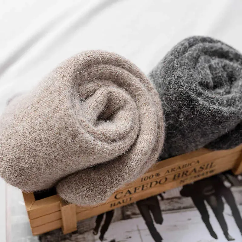 Men's Socks Super Thicker Solid Merino Wool Rabbit Snow Winter Warm Funny Happy Male Men calceta hombre skarpety meskie T221011
