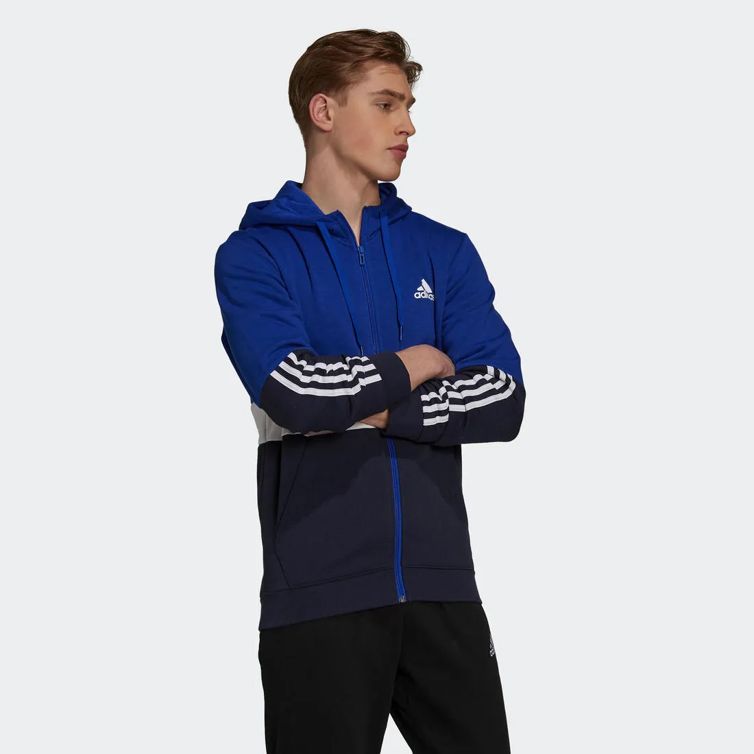 Men's Straight-Cut Zipped Hoodie With Pocket - Blue