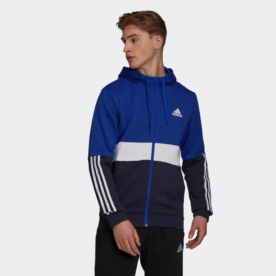 Men's Straight-Cut Zipped Hoodie With Pocket - Blue