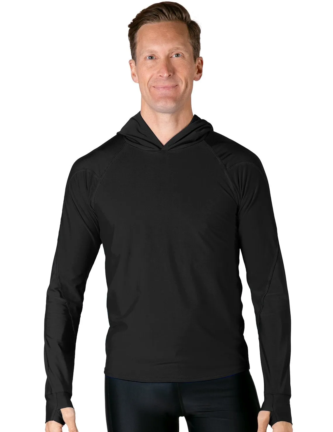 Men's  Swim Crest Rash Guard with Relaxed Hoodie - Black