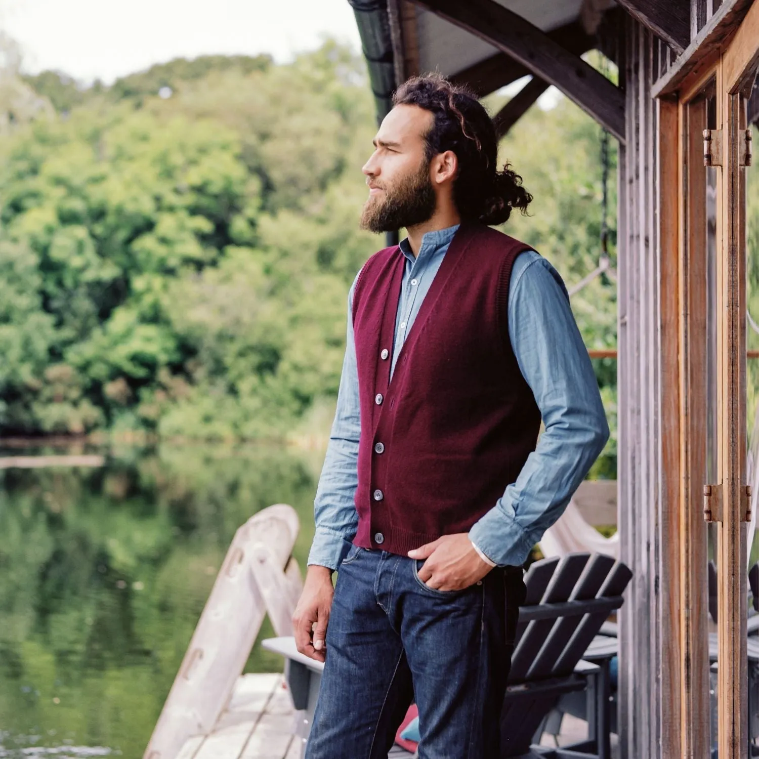 Men's V Neck Sleeveless Cashmere Cardigan