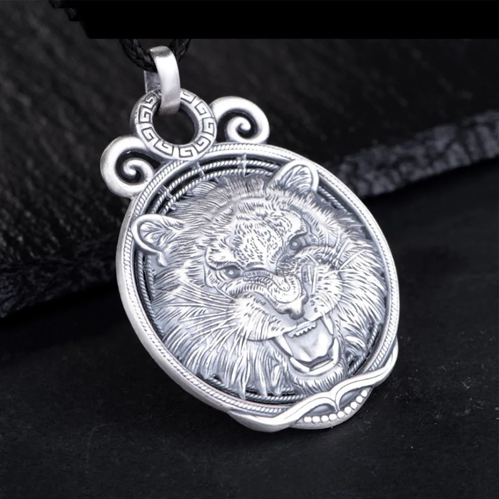 Men's Women's Real Solid 999 Sterling Silver Pendants Animal Zodiac Tiger Jewelry