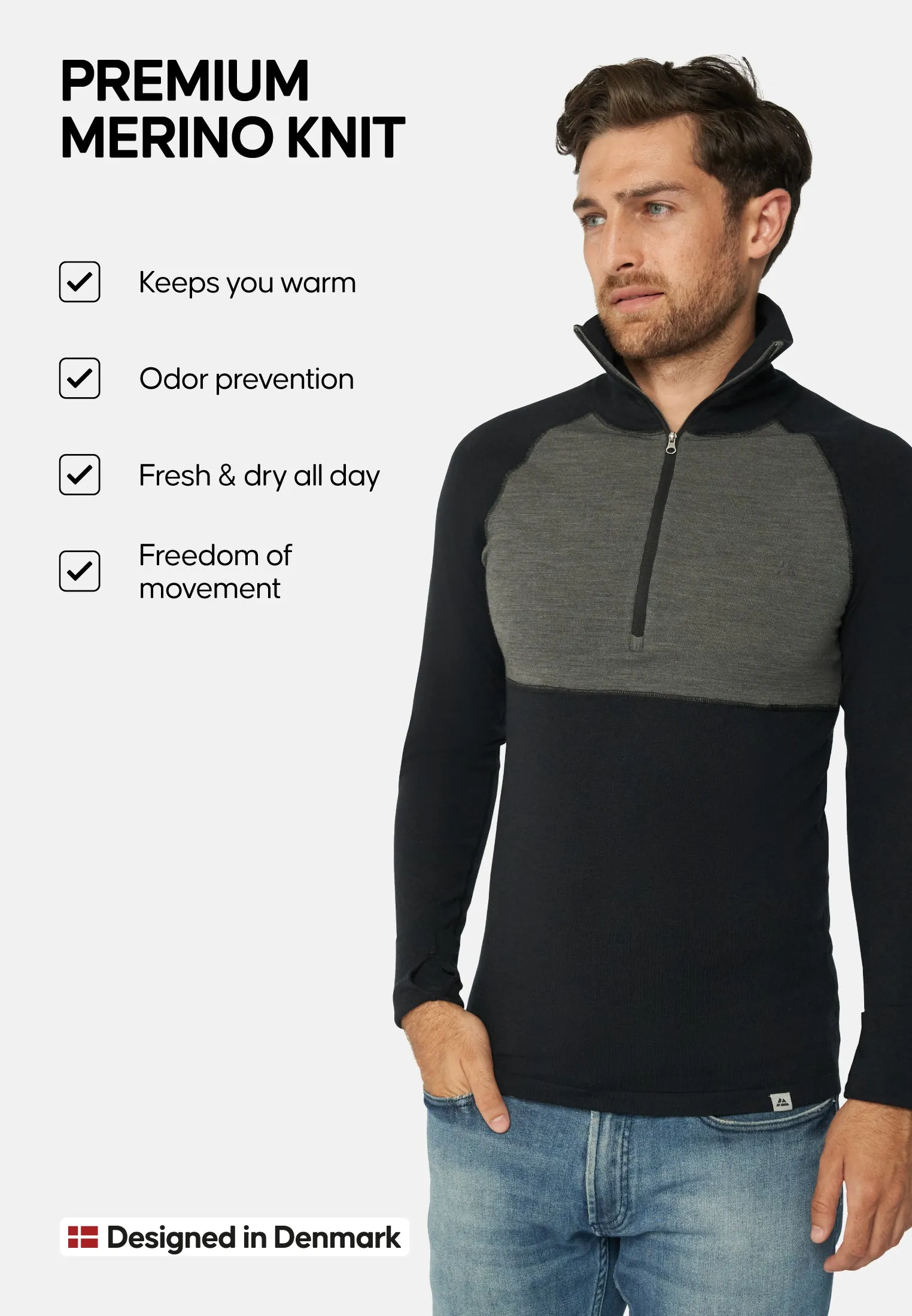 MERINO WOOL BASE LAYER HALF-ZIP SHIRT FOR MEN