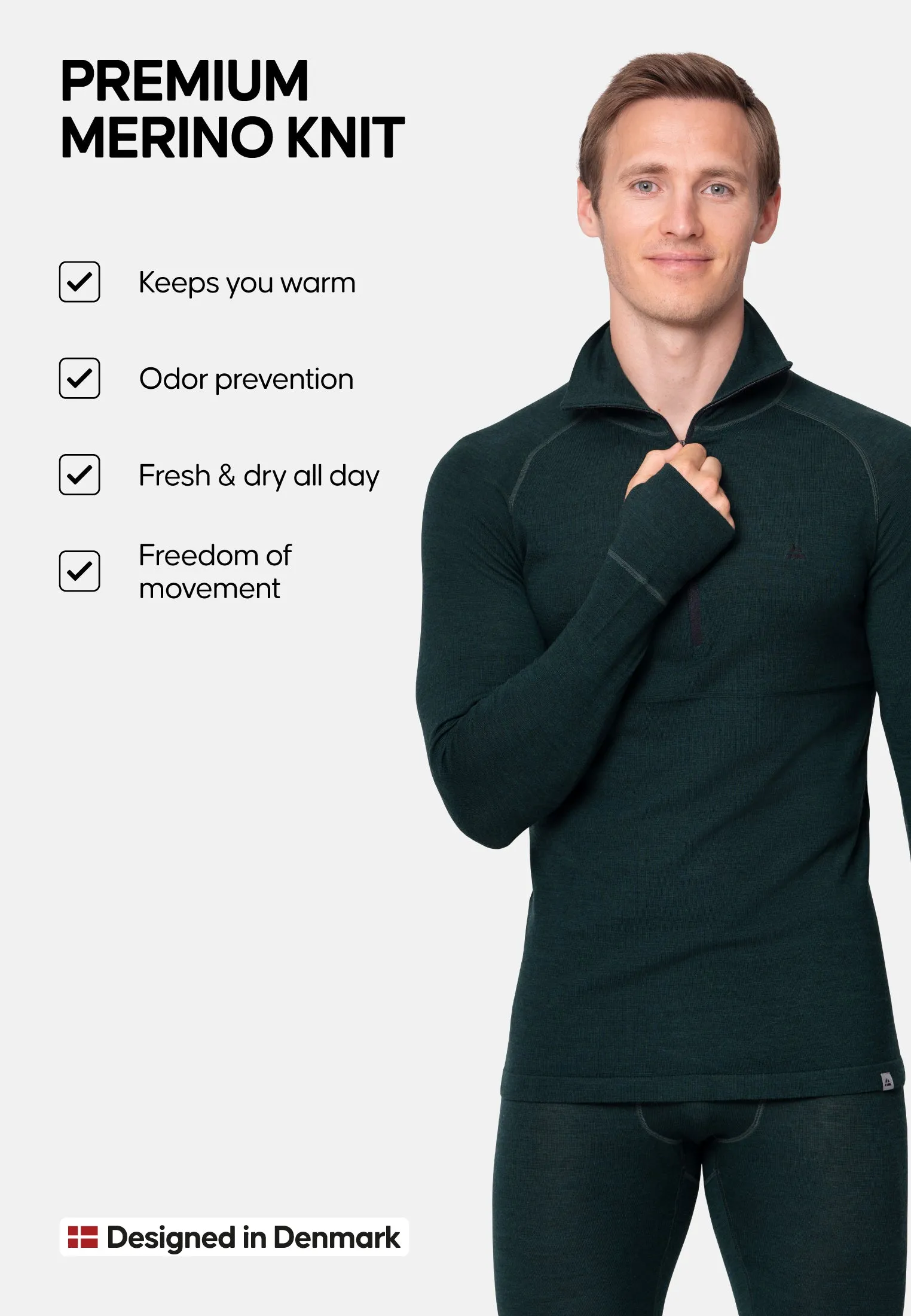 MERINO WOOL BASE LAYER HALF-ZIP SHIRT FOR MEN