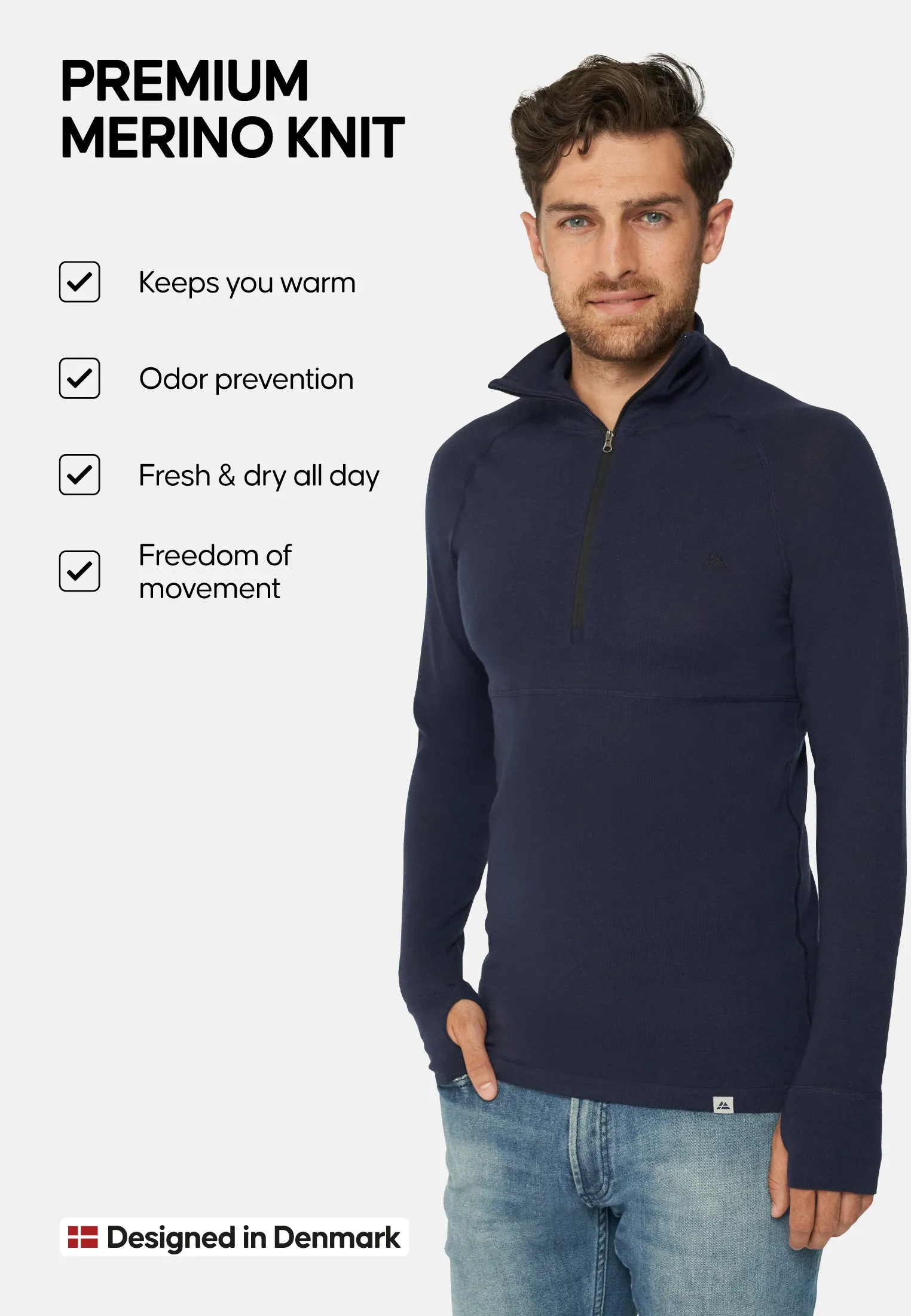 MERINO WOOL BASE LAYER HALF-ZIP SHIRT FOR MEN
