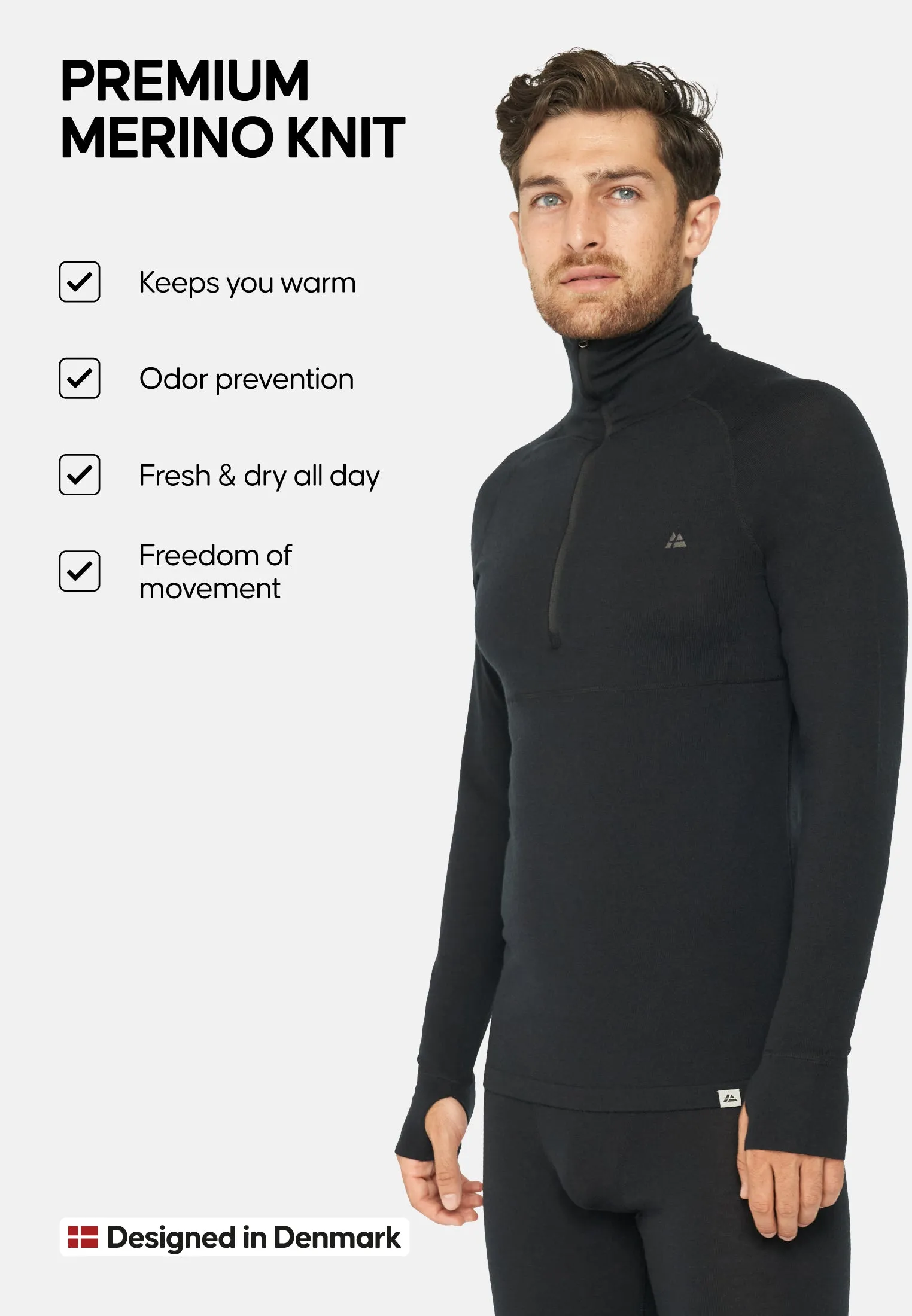 MERINO WOOL BASE LAYER HALF-ZIP SHIRT FOR MEN