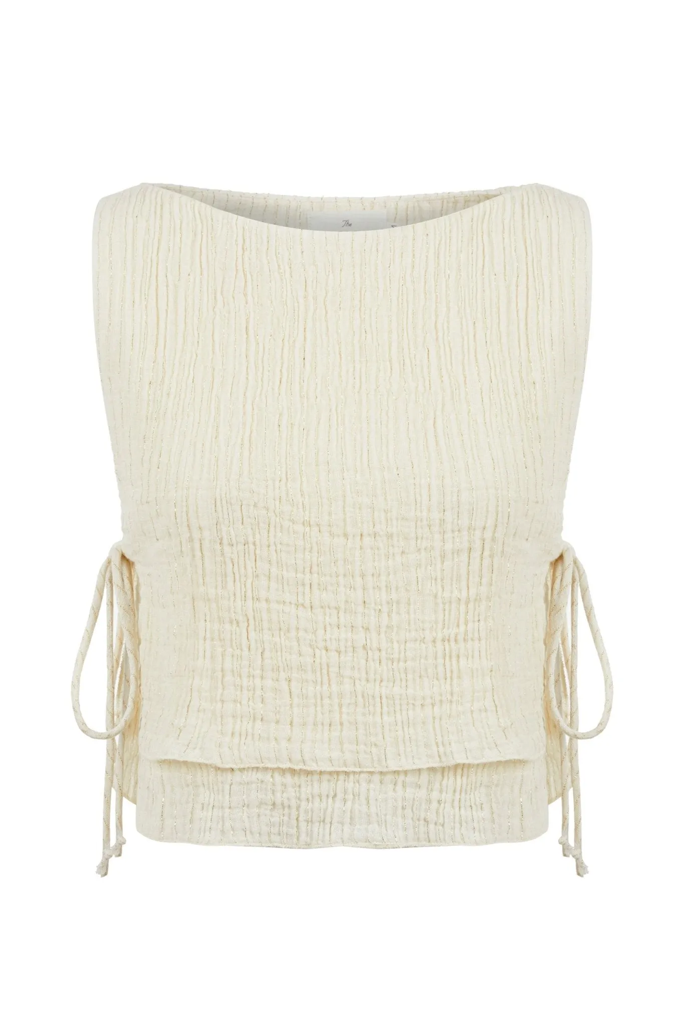 Mia Side Ties Top - Natural with Gold Stripes