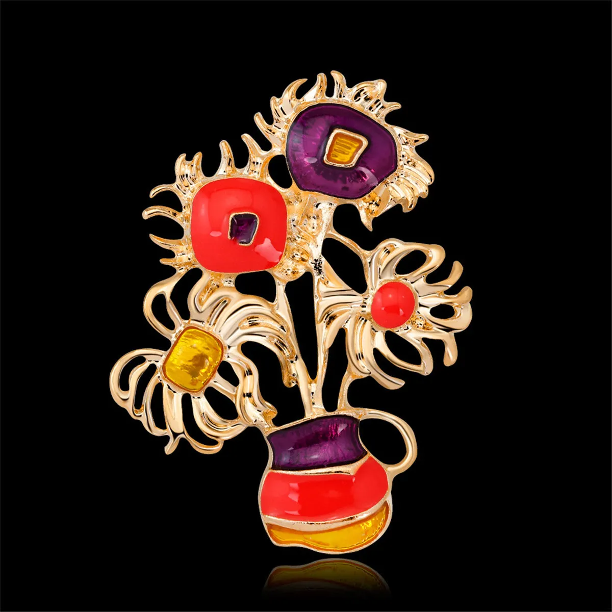 Multicolor Enamel & 18K Gold-Plated Botany Brooch