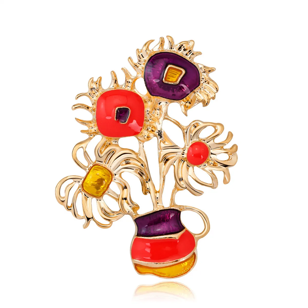 Multicolor Enamel & 18K Gold-Plated Botany Brooch