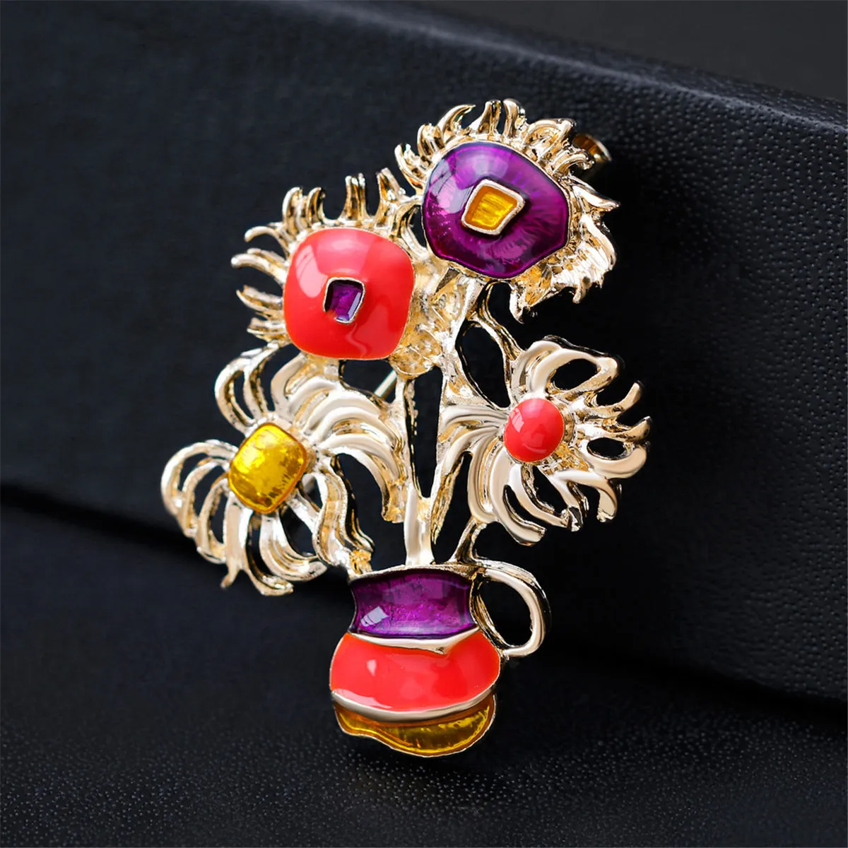 Multicolor Enamel & 18K Gold-Plated Botany Brooch