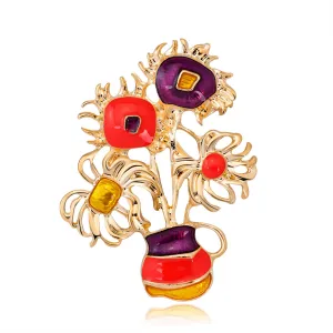 Multicolor Enamel & 18K Gold-Plated Botany Brooch